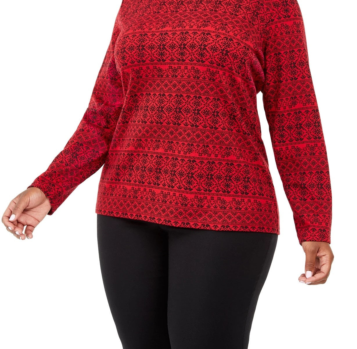 Karen Scott Women's Plus Size Fair Isle Printed Mock-Neck Top Bright Red Size 2X