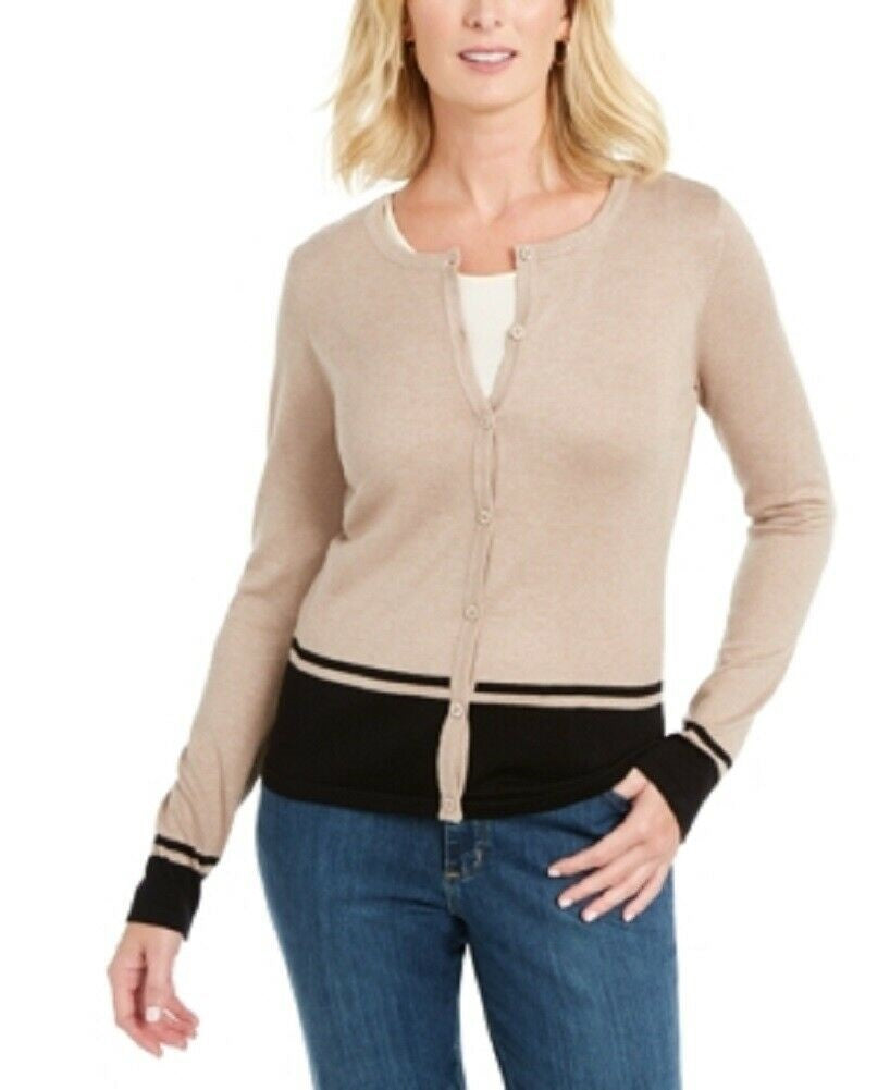 Karen Scott Women's Colorblocked Cardigan Beige Size Small