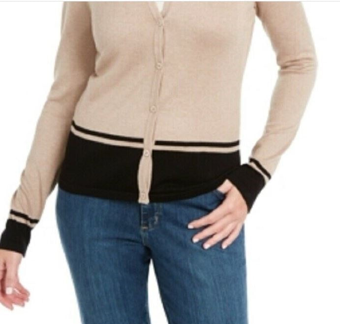 Karen Scott Women's Colorblocked Cardigan Beige Size Small