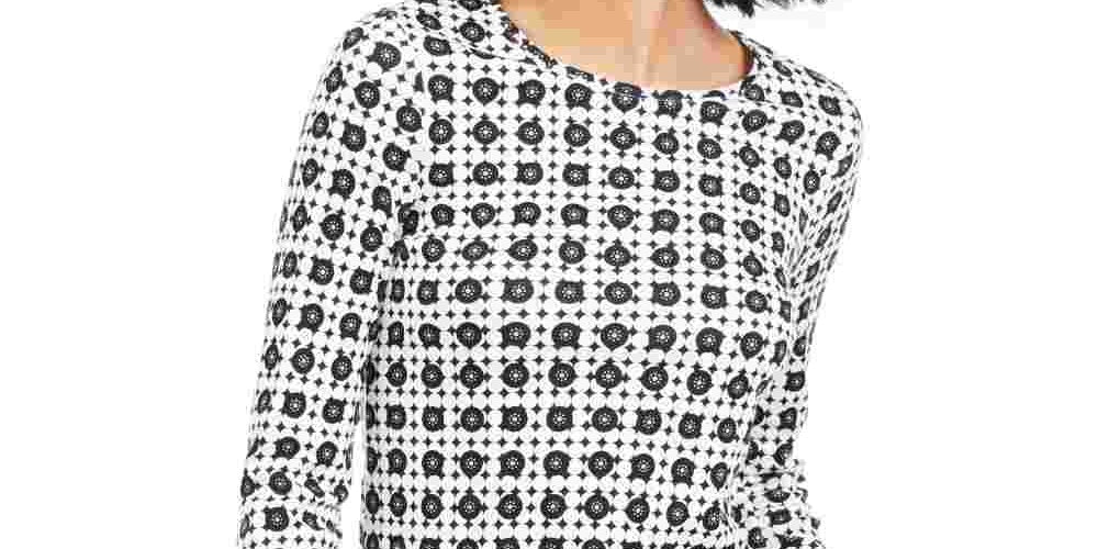 Charter Club Women's Printed Pima Cotton Top White Size Small