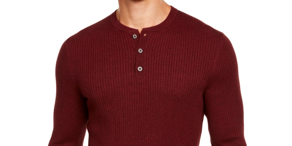 Tasso Elba Men's Cashmere Henley Shirt Wine Size Medium