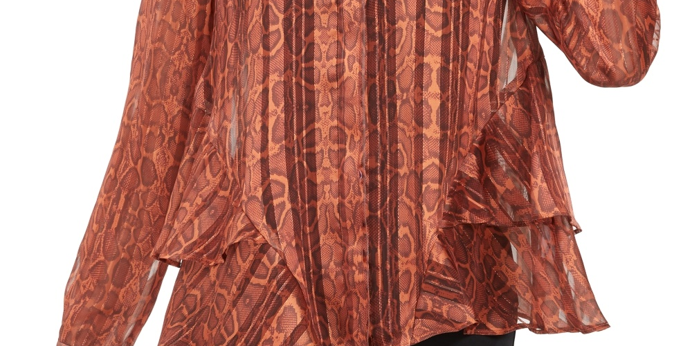 INC International Concepts Women's Ruffled Snake-Embossed Top Orange Size Small