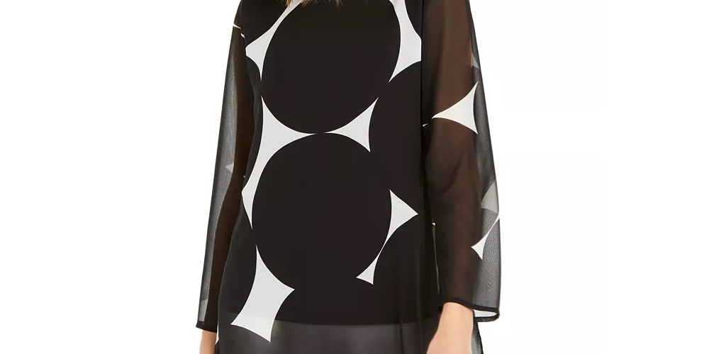 Alfani Women's Printed Sheer Tunic Black Size Small