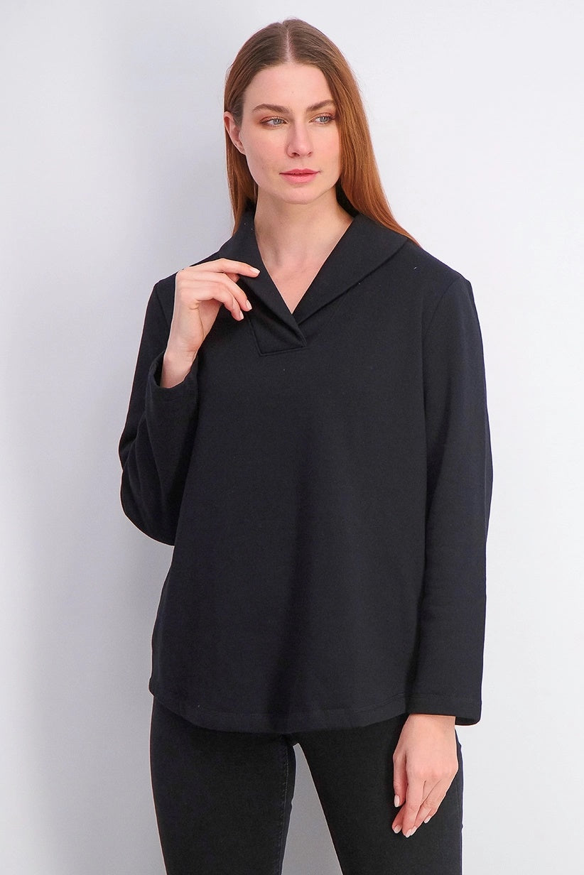 Karen Scott Women's Sport Shawl-Collar Fleece Pullover Black Size Small