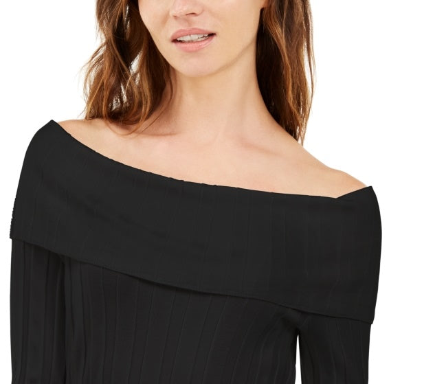 INC International Concepts Women's Off-The-Shoulder Ribbed Sweater Black Size Large