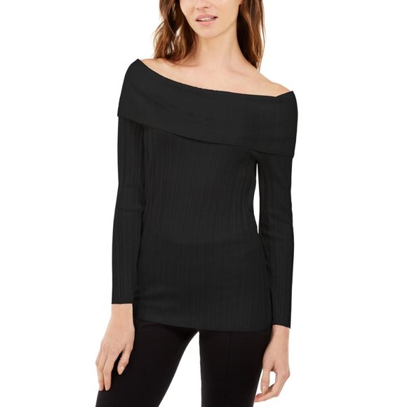 INC International Concepts Women's Off The Shoulder Ribbed Sweater Black Size XX-Large