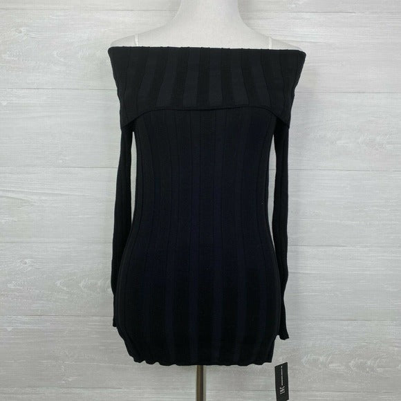 INC International Concepts Women's Off The Shoulder Ribbed Sweater Black Size XX-Large