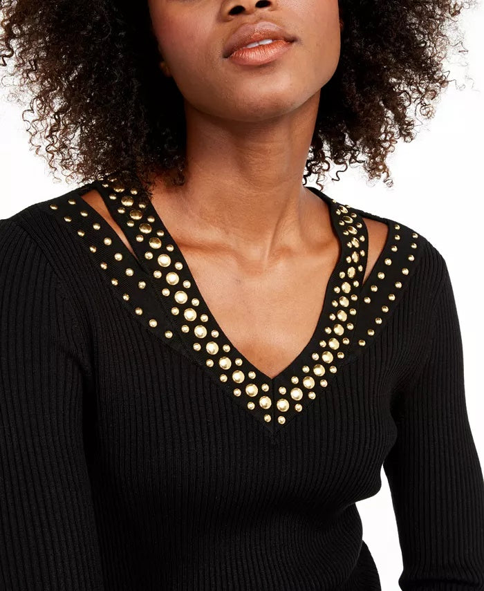 INC International Concepts Women's Studded Sweater Black Size Medium
