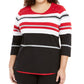Karen Scott Women's Plus Zahara Striped Top Red Size 0X