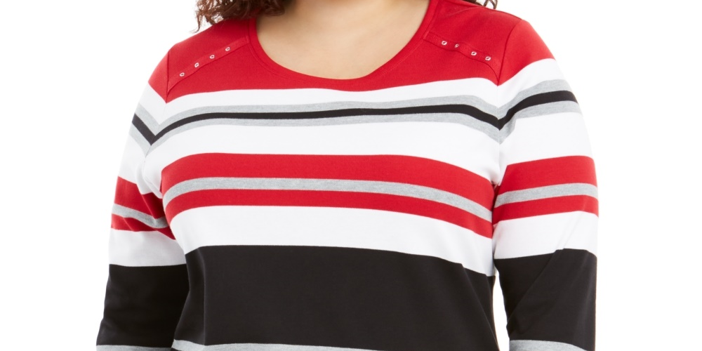 Karen Scott Women's Plus Zahara Striped Top Red Size 0X