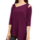 Alfani Women's Asymmetrical Cut Out Top Wine Size Petite Medium