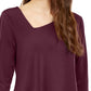 Alfani Women's Asymmetrical Hem 3/4 Sleeve Top  Wine Size Large