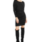 Bar III Women's Long Sleeve Jewel Neck Short Sheath Party Dress Black Size Large