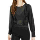 Bar III Women's Printed Long Sleeve Jewel Neck Top Black Size Large