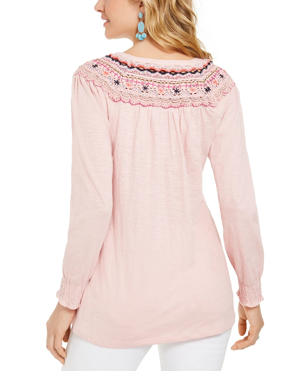 Style & Co Women's  Embroidered-Shoulder Top Gold Size Medium
