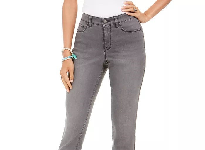 Style & Co Women's Curvy Fit Skinny Bling Pocket Jeans Charcoal Size 2