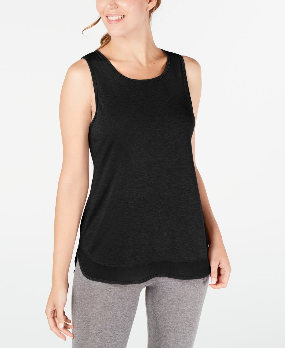 Ideology Women's Mesh Hem Tank Top Black Size Medium