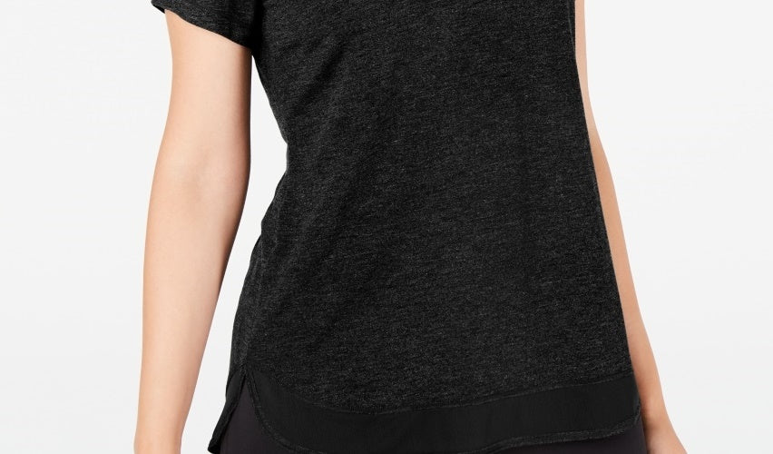 Ideology Women's Mesh Hem T-Shirt Black Size Medium