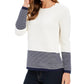Charter Club Women's Textured Striped Long Sleeve Crew Neck Sweater White Size Large