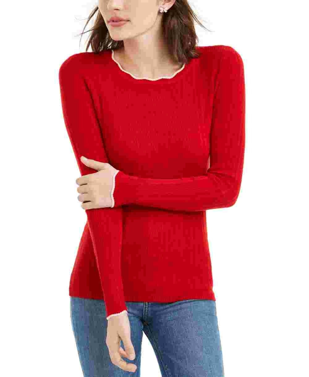 Maison Jules Women's Ribbed Sweater Red Size Small