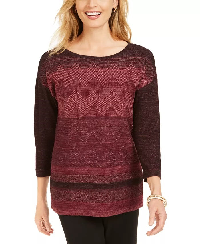JM Collection Women's Metallic-Stitched Drop-Shoulder Sweater Black Size X-Small