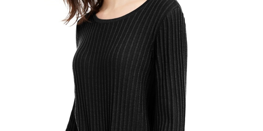 INC International Concepts Women's Ribbed Knotted Sweater Black Size X-Small