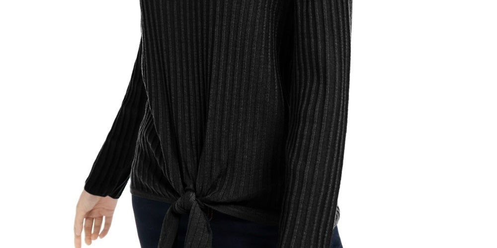 INC International Concepts Women's Ribbed Knotted Sweater Black Size X-Small