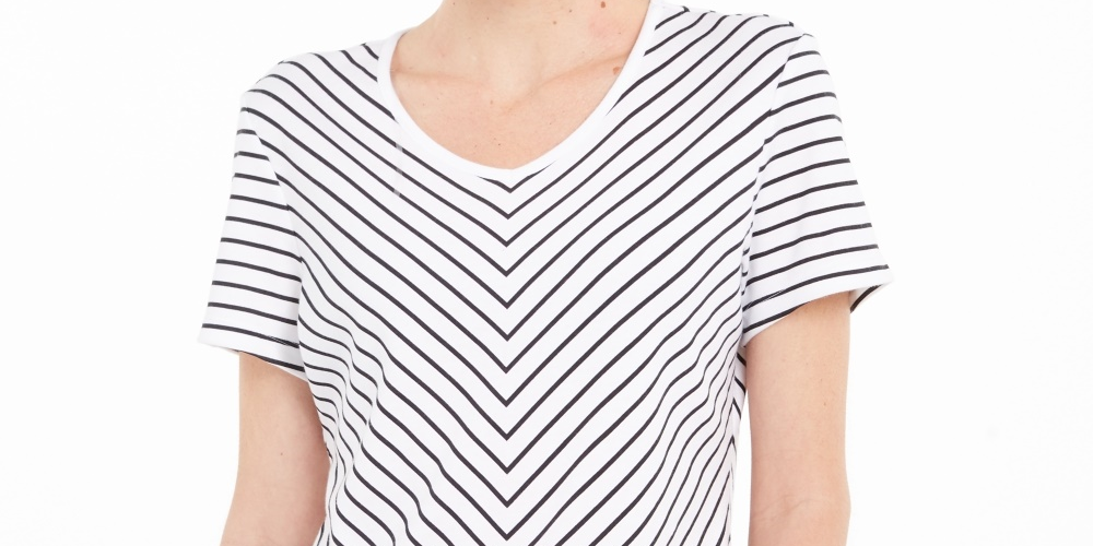 Karen Scott Women's Mitered Stripe Top White Size Small