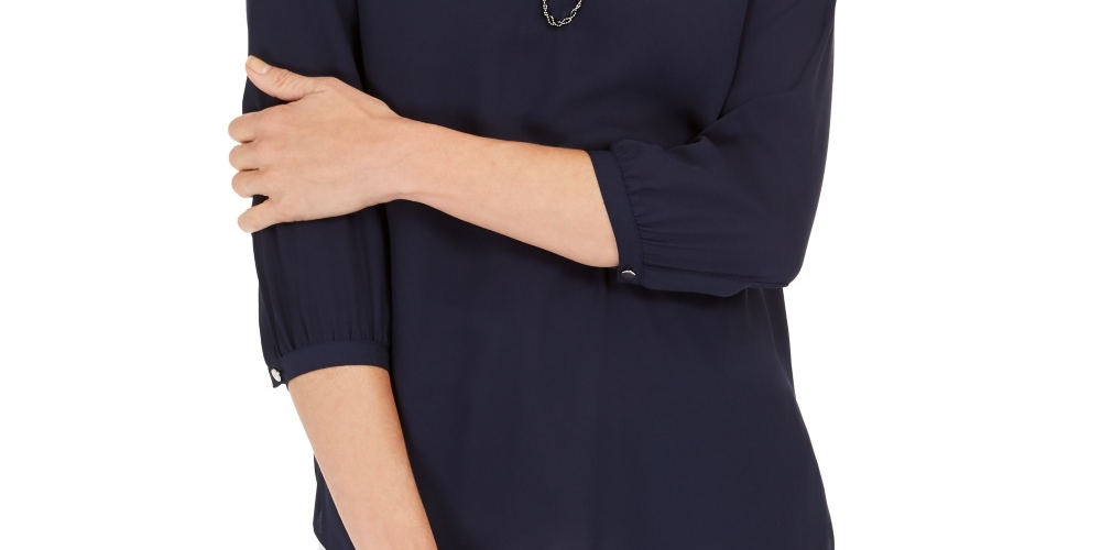 JM Collection Women's Split Neck Tunic Blue Size Small
