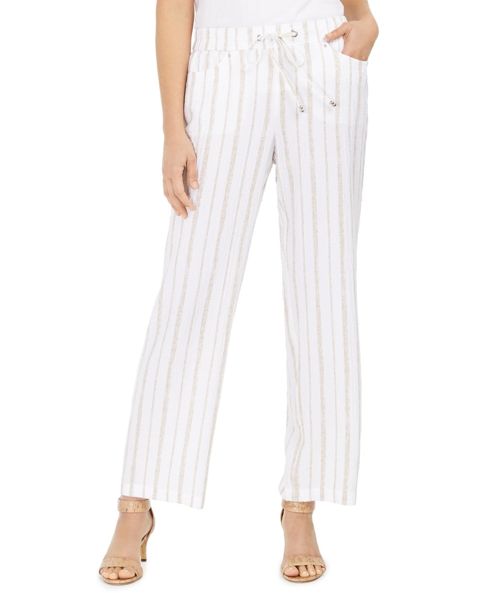 JM Collection Women's Striped Pull On Pants White Size XX-Large