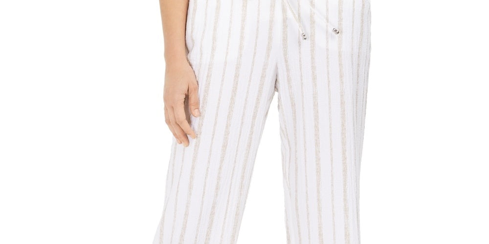 JM Collection Women's Striped Pull On Pants White Size XX-Large