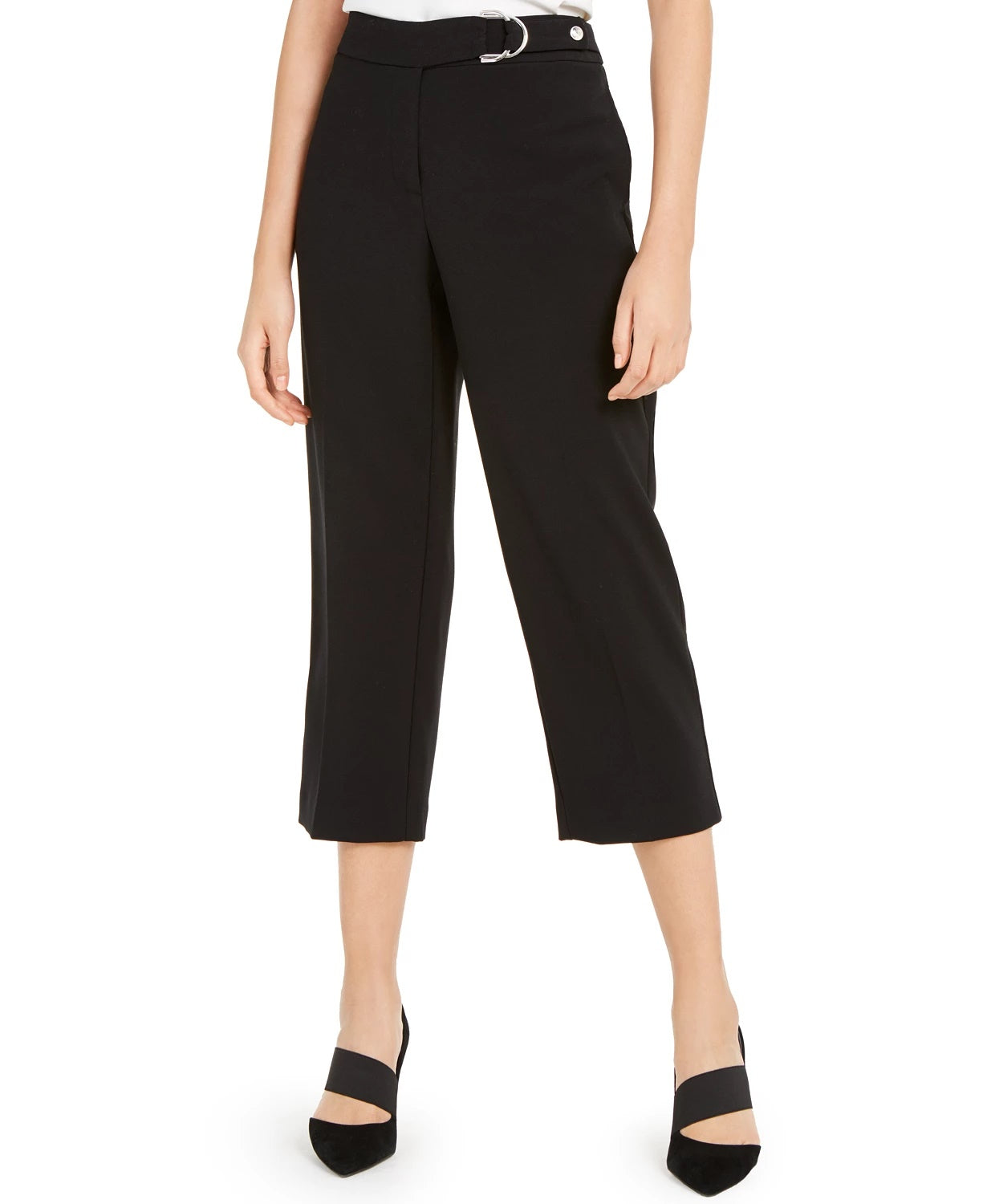 Alfani Women's Buckle Waist Cropped Pants Black Size 10