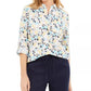 Charter Club Women's Cotton Floral Print Shirt White Size X-Small