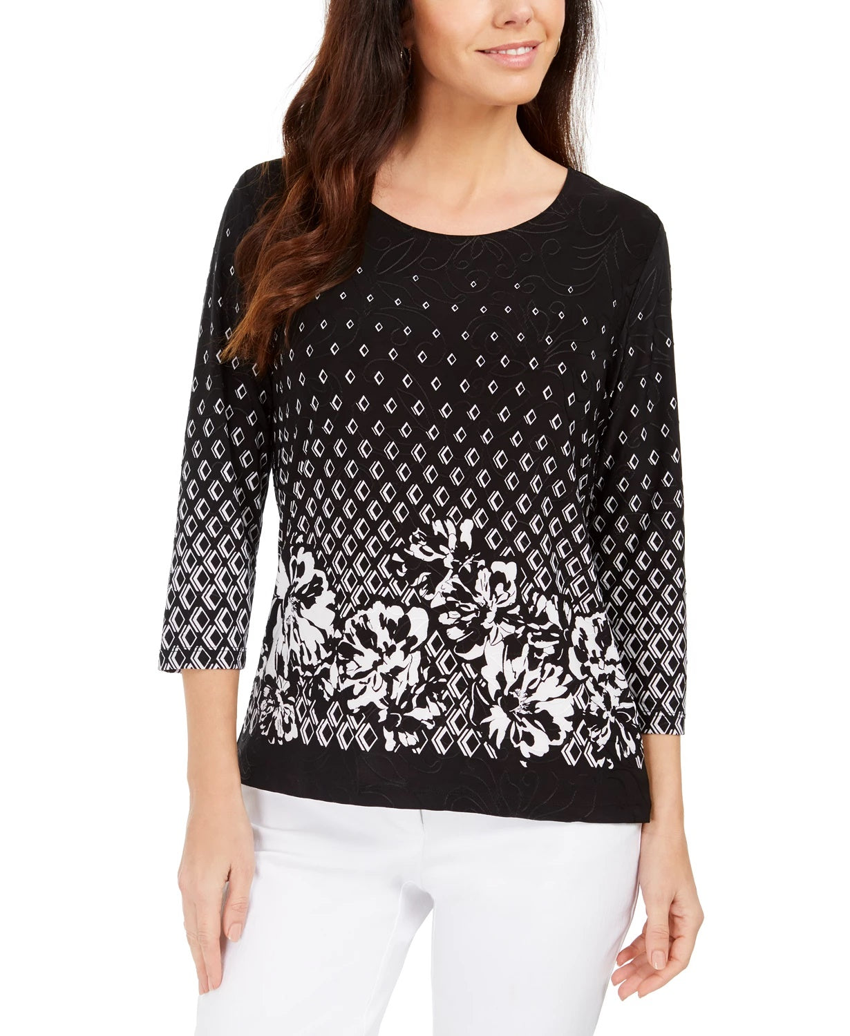 JM Collection Women's Printed Top Black Size Small