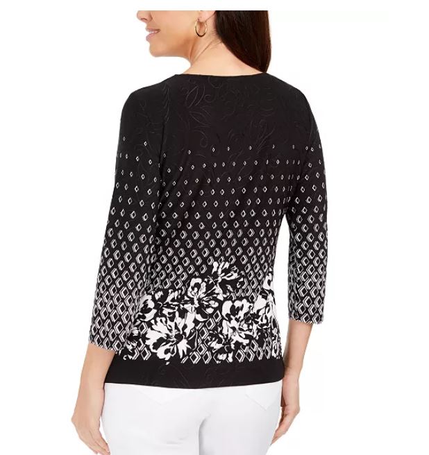 JM Collection Women's Printed Top Black Size Small