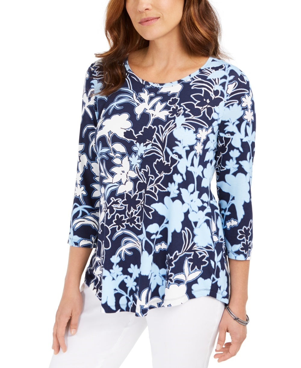 JM Collection Women's Printed T-Shirt Blue Size Medium