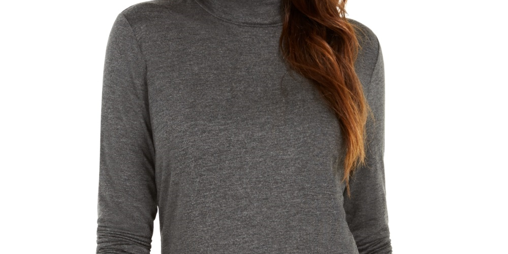 Style & Co Women's Petite Mock-Neck Top  Charcoal Size Petite Large