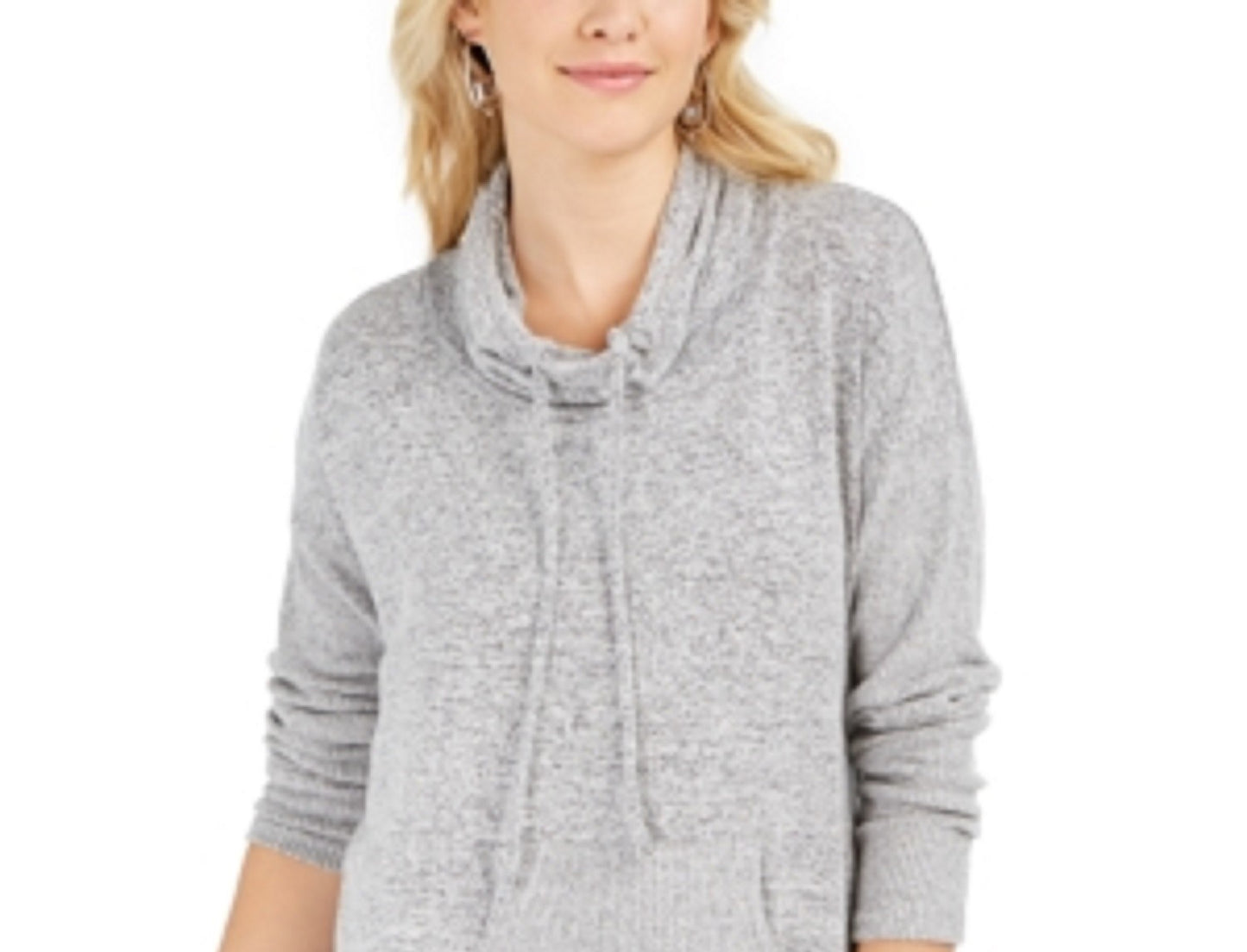 Style & Co Women's Drawstring Cowl-Neck Sweater Gray Size Medium