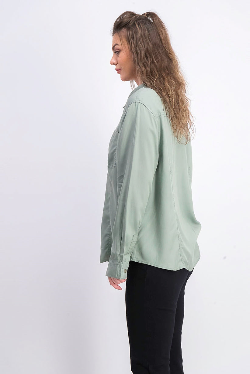 Charter Club Women's Woven Solid Tencel Shirt Green Size X-Large