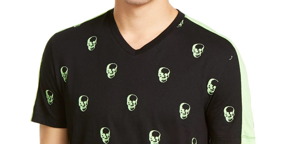 INC International Concepts Men's Skull Graphic V-Neck T-Shirt Black Size Extra Large