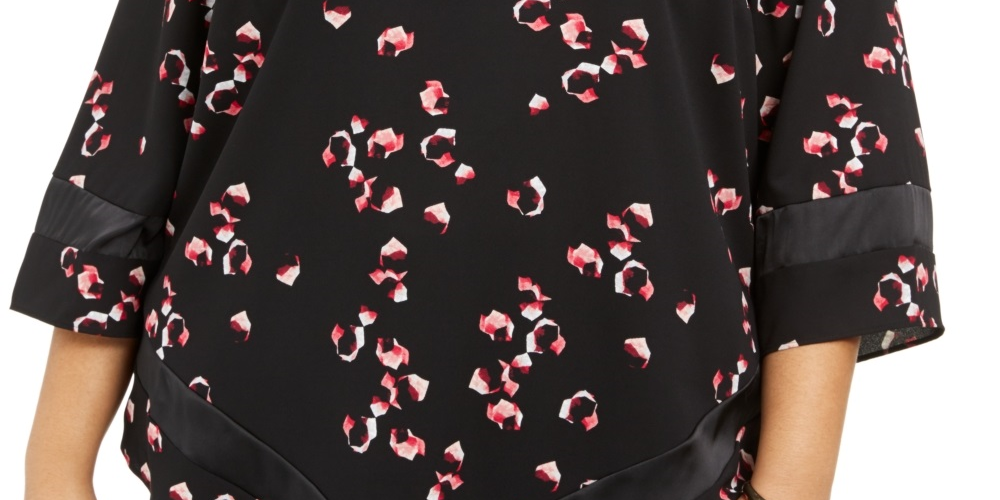 Alfani Women's Printed Pointed Hem Blouse Black Size 0X