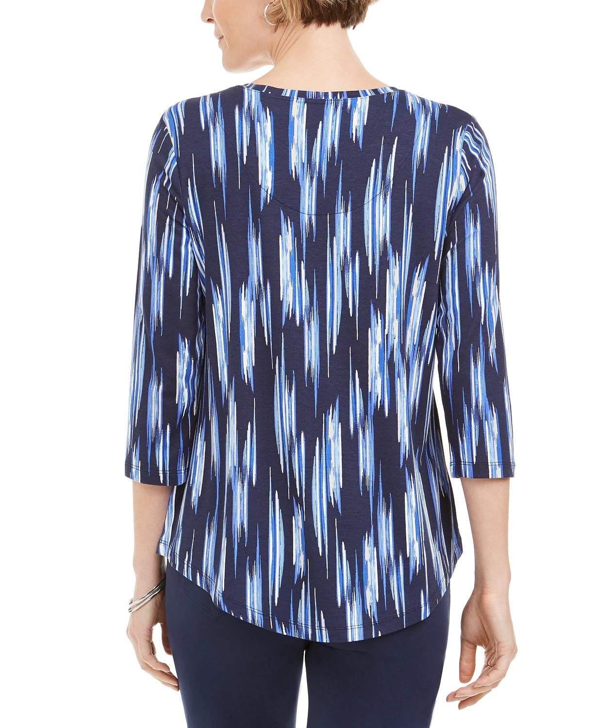 JM Collection Women's Printed 3/4 Sleeve T Shirt Blue Size Medium