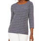 JM Collection Women's Printed Embellished Top  Blue Size Small