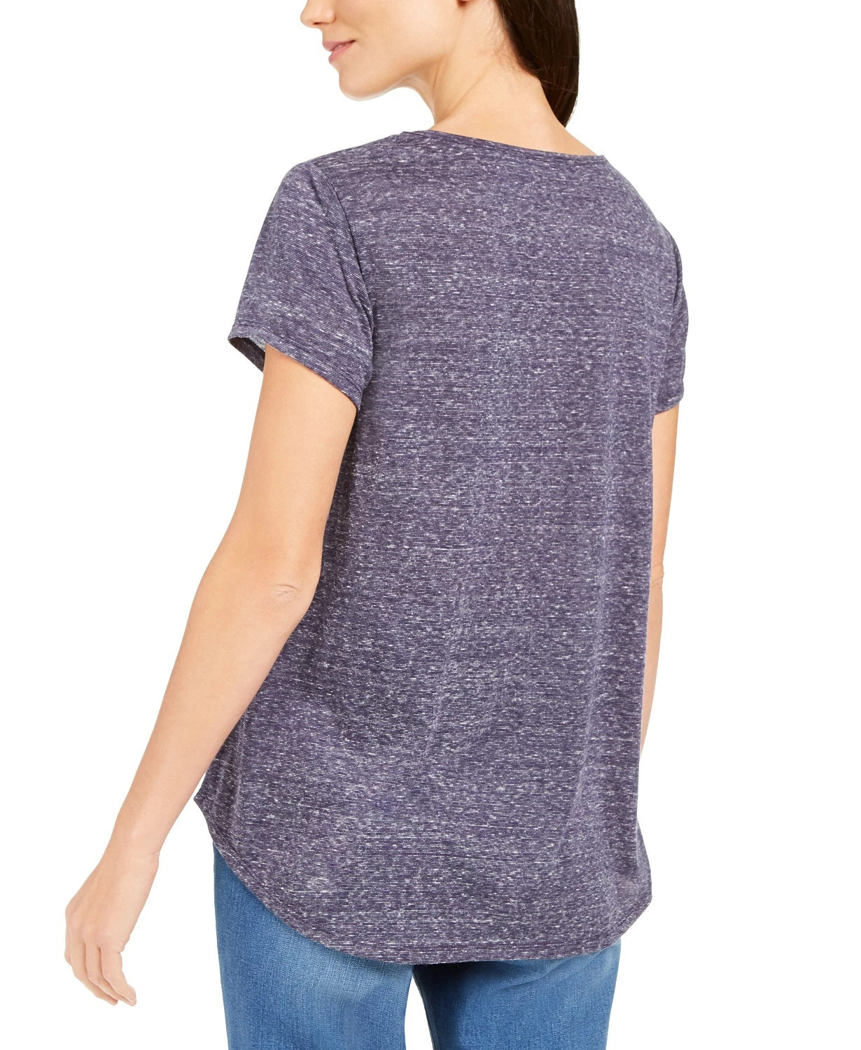 Style & Co Women's Petite Snowflake Heart Graphic-Print T-Shirt Gray Petite Medium