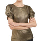 INC International Concepts Women's Metallic Puff Sleeve Top Gold Size Large