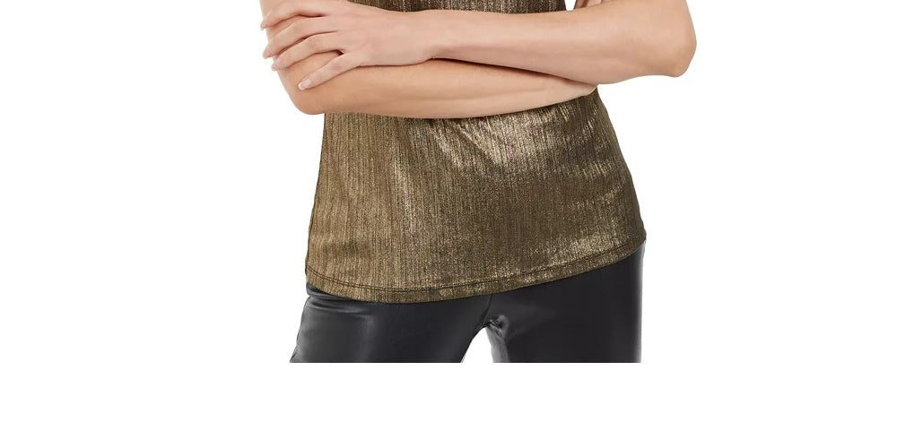 INC International Concepts Women's Metallic Puff Sleeve Top Gold Size Small