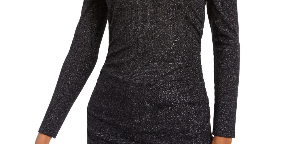 INC International Concepts Women's Ruched Shine V-Neck Top Black Size Large