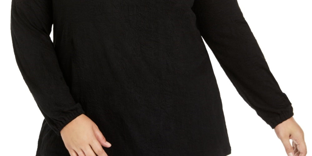 Style & Co Women's Crochet Trim Top Black Size 4X