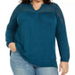 Style & Co Women's Plus Size Crochet-Trim Top Green Size 0X