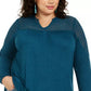Style & Co Women's Plus Size Crochet-Trim Top Green Size 0X